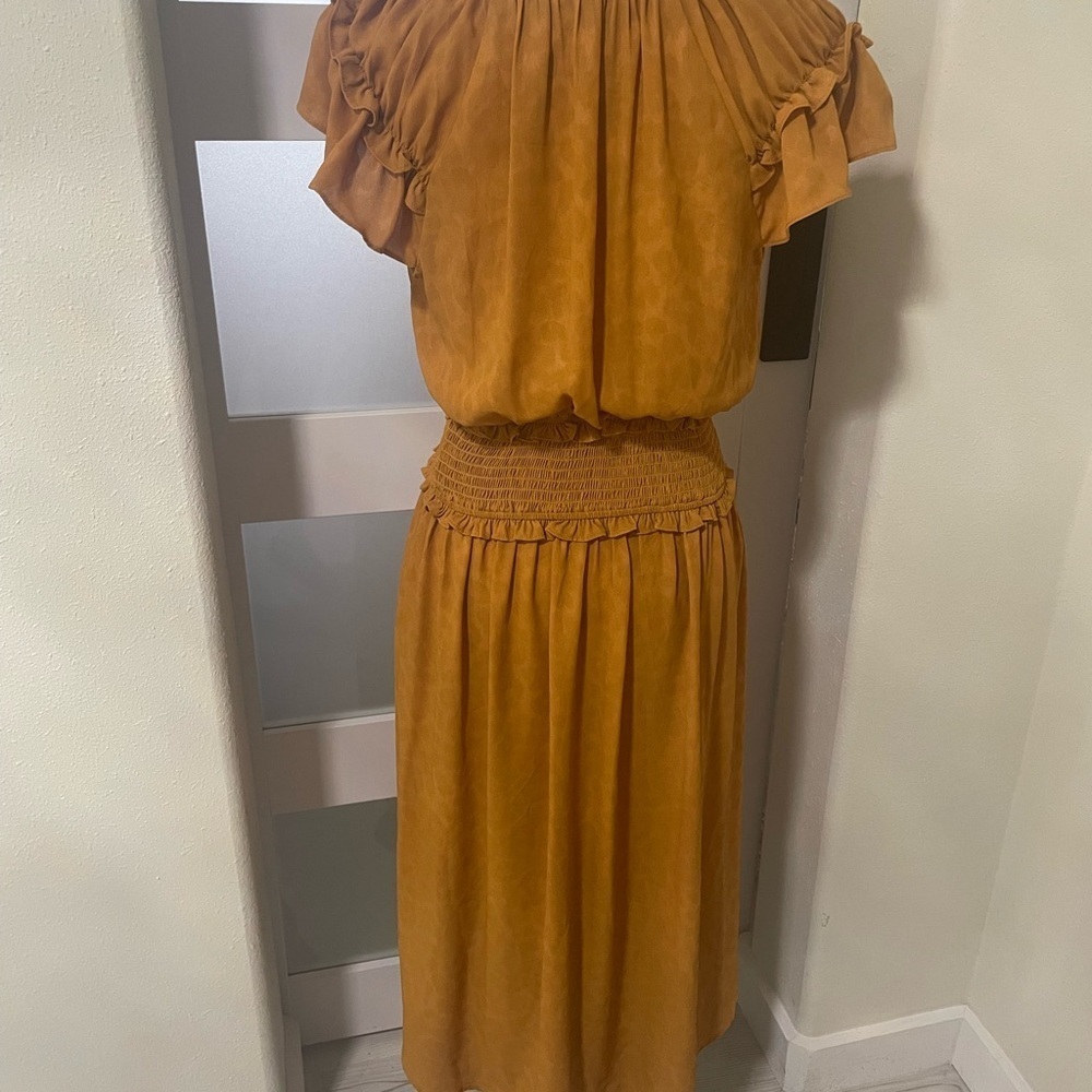 Current Air Yellow Sundress with Ruched Bodice Flutter Sleeves and V-Neck - Picture 4 of 7